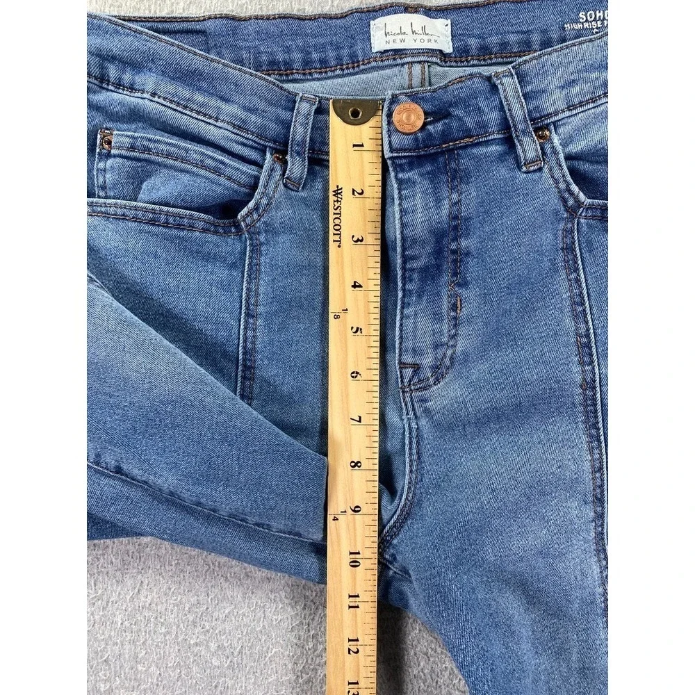Women's Nicole Miller Soho High Rise Flare Size 10 Demin Blue Stretch Jeans